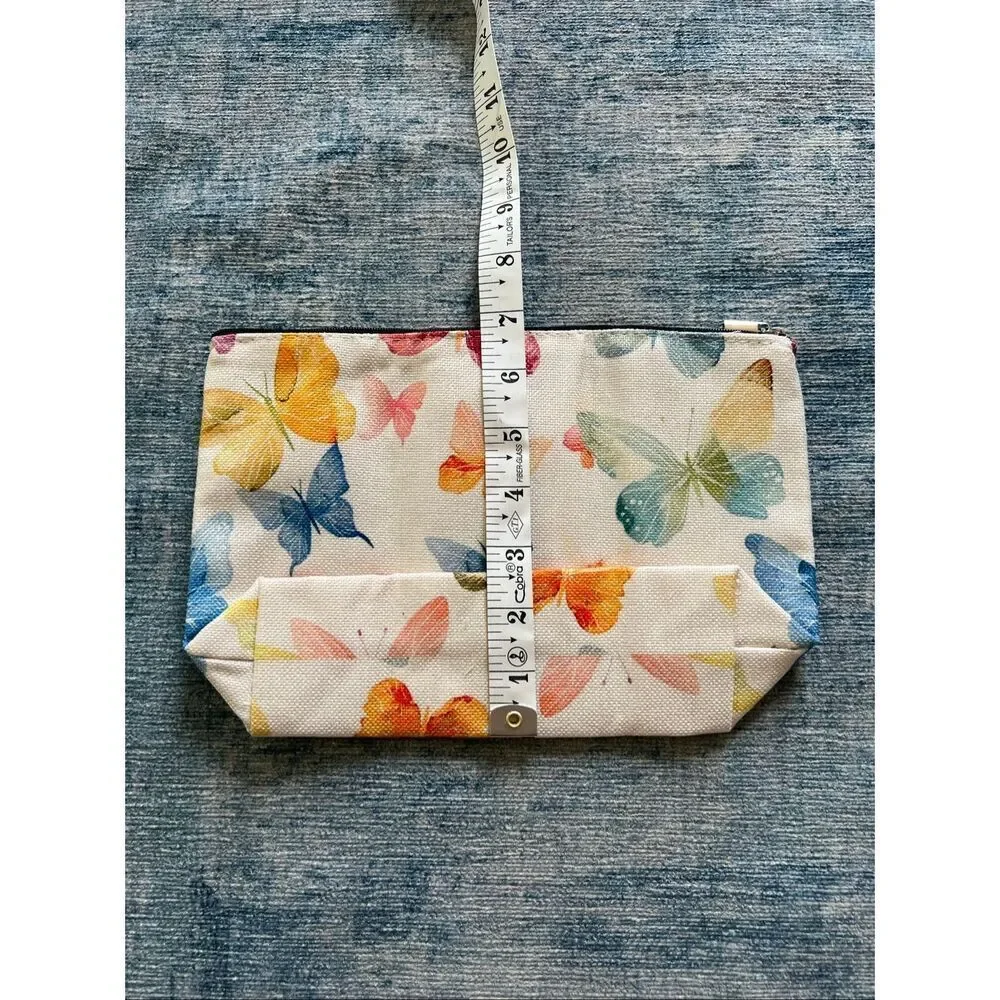 Rainbow Colors Butterflies Cotton Canvas Small Makeup Bag Travel Toiletry Pouch